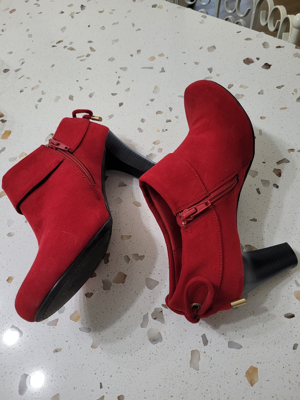 Coach and Four Red Suede Heeled Ankle Boots